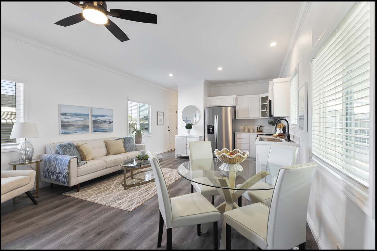 Normandie Avenue open-plan living, dining, and kitchen interior